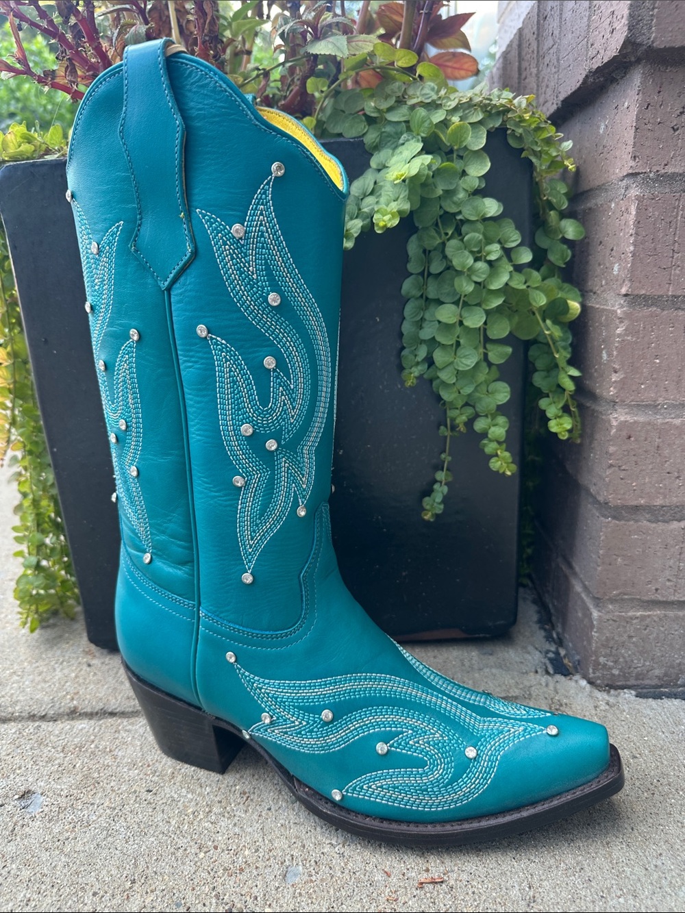 Teal Studded Western-Style Ankle Boot